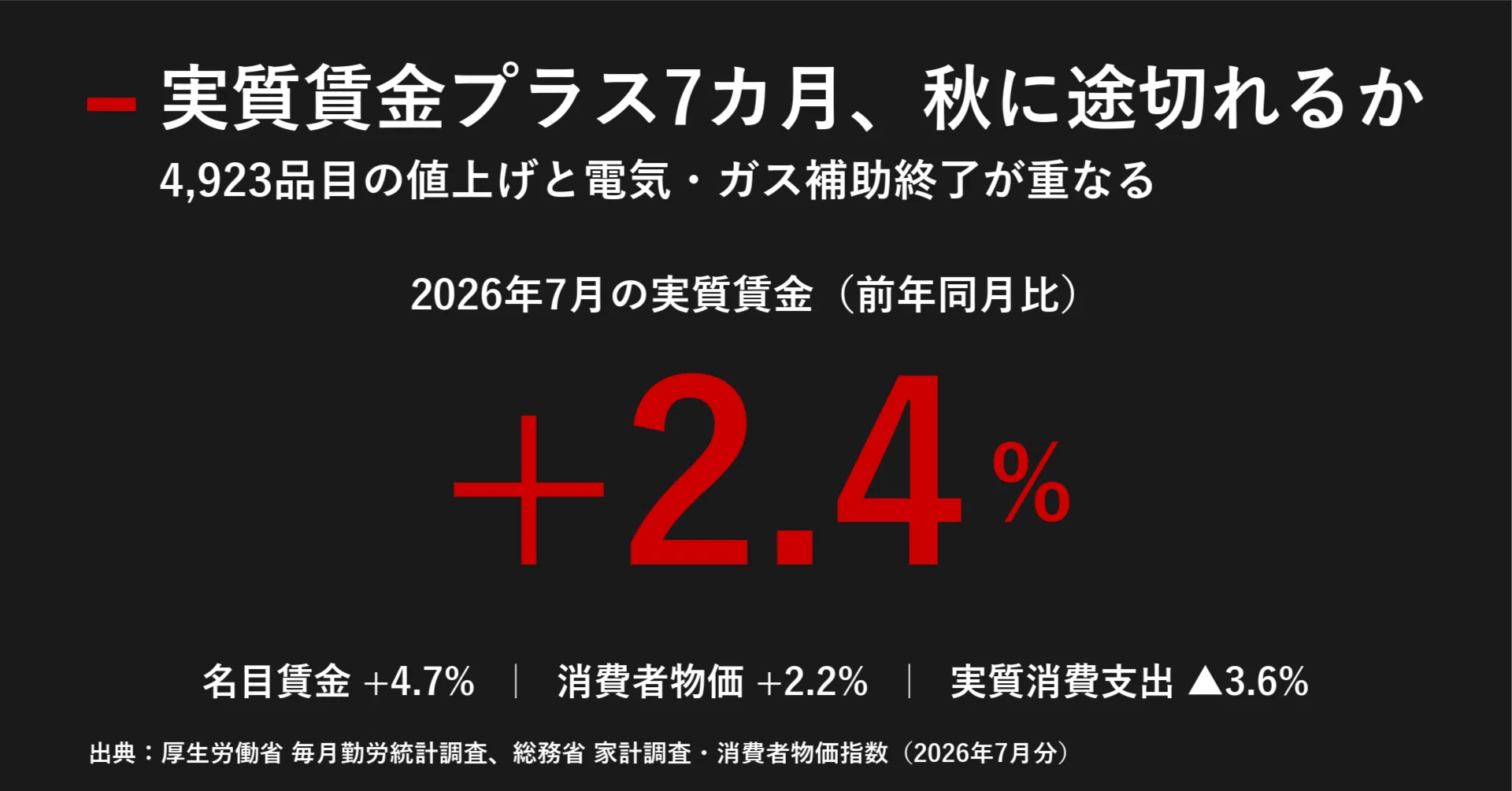 実質賃金プラス7カ月の終わりが見えてきた 4923品目の値上げと補助金