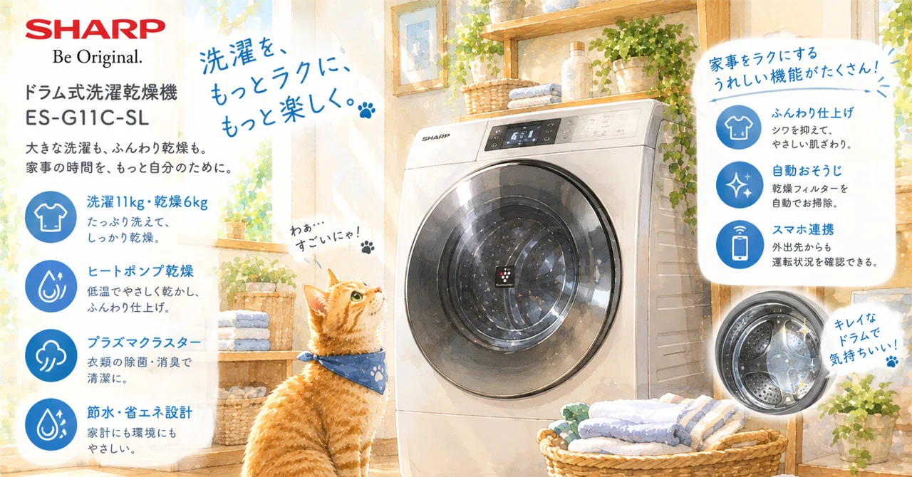 共働き・子育て世帯におすすめのドラム式洗濯乾燥機｜シャープ ES-G11C