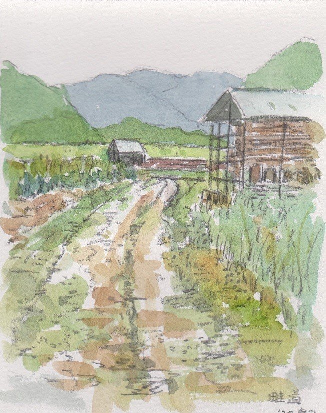 玉ねぎ小屋のある風景を描いてみた｜水彩スケッチ帖
