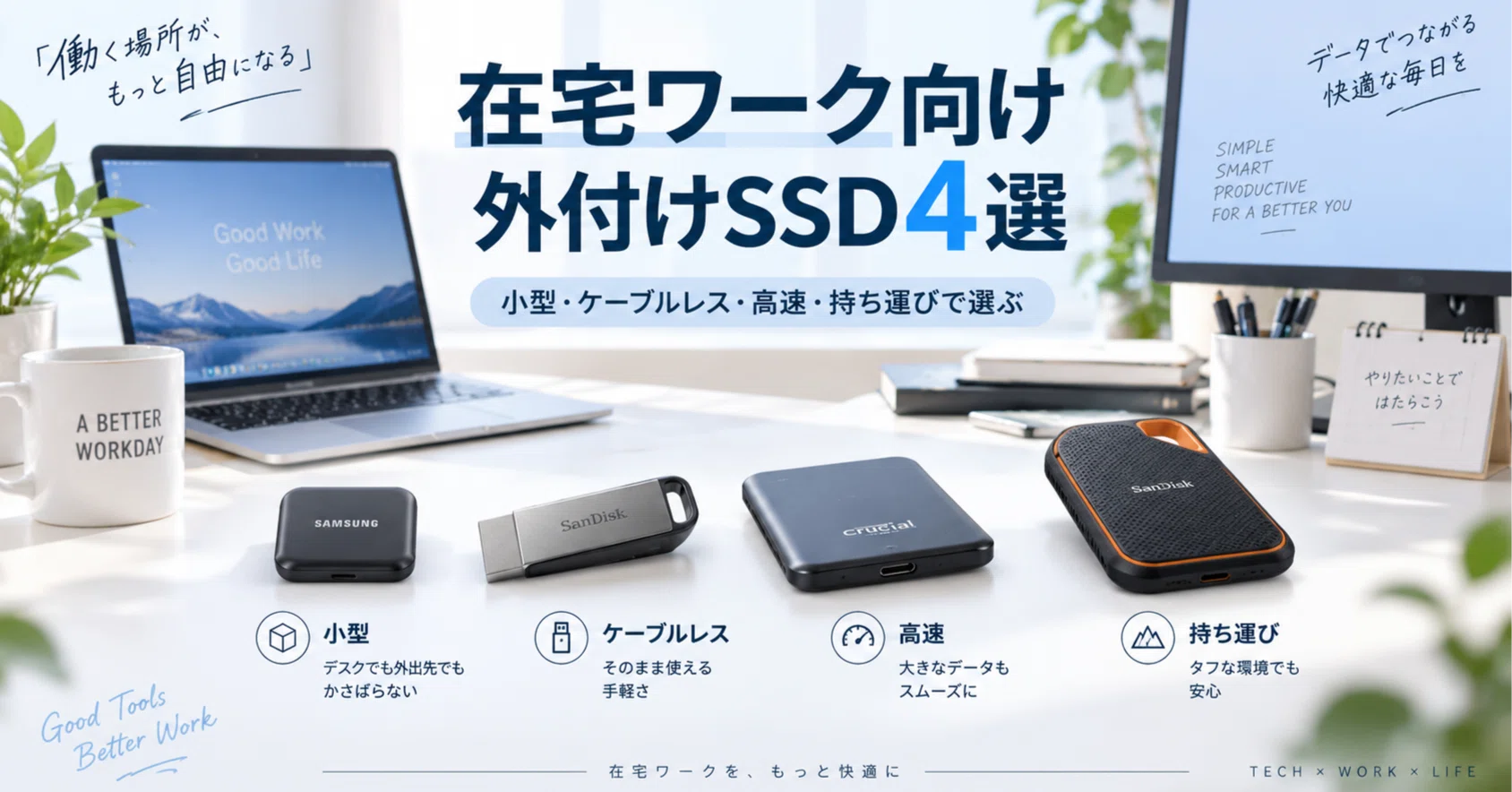 事務作業や在宅ワークに最適✨高速SSD搭載の設定済みPC（K045） 在宅ワーク向け外付けSSDおすすめ4選｜小型・ケーブルレス・高速
