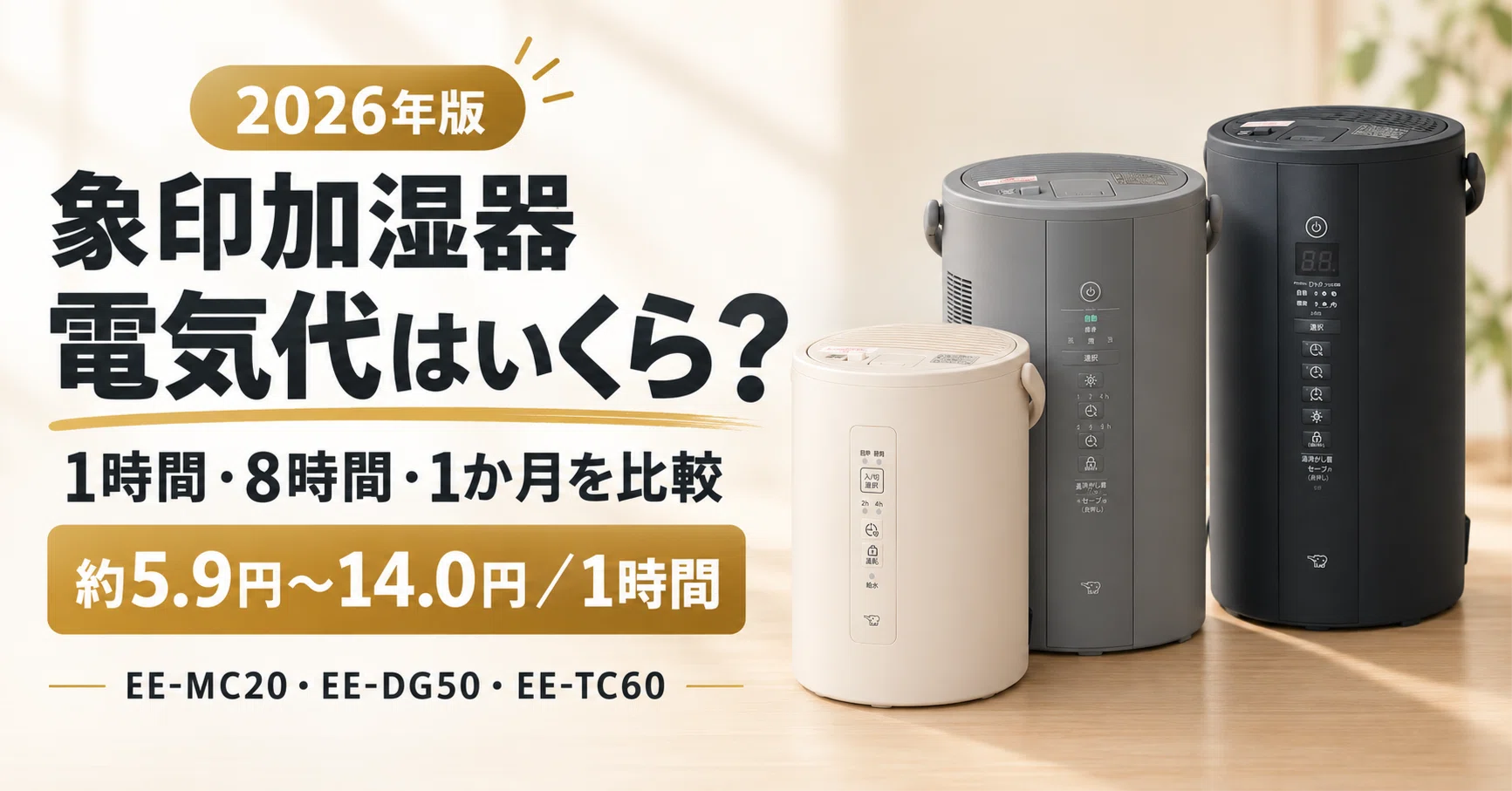 象印加湿器の電気代はいくら？1時間・8時間・1か月をEE-MC20・EE-DG50