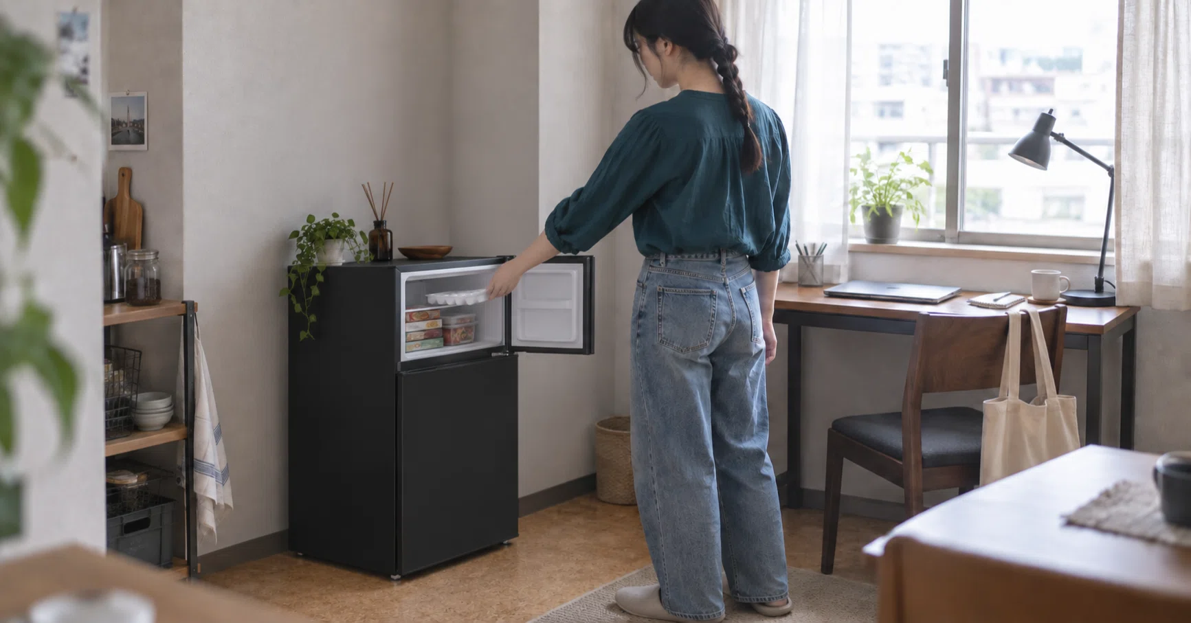 ONE STEPの60L黒い2ドア冷蔵庫で始める身軽な暮らし｜キツネ｜コラム