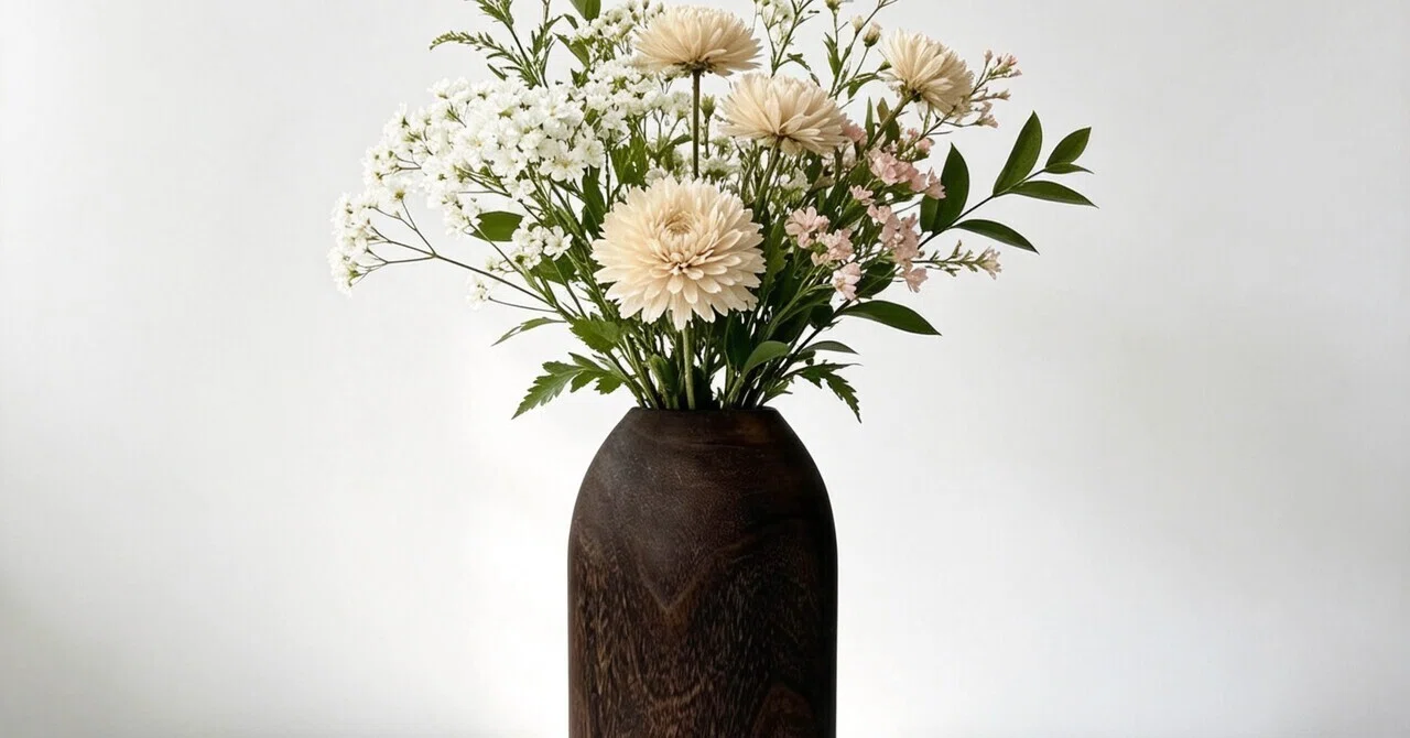木製花瓶なのにお手入れ超楽✨炭化木ベース登場｜yingcheng_studio