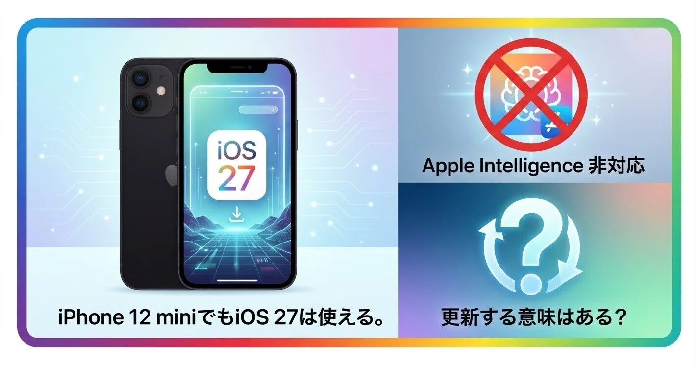 iPhone 12 miniでもiOS 27は使える。Apple Intelligence非対応でも更新