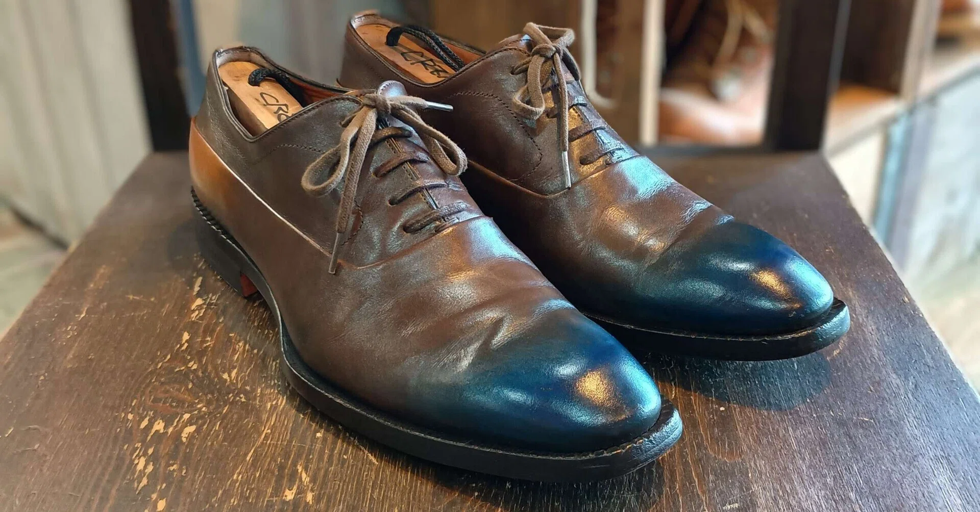 シューリペア/靴修理】Santoni/サントーニのトップリフト交換+靴磨き