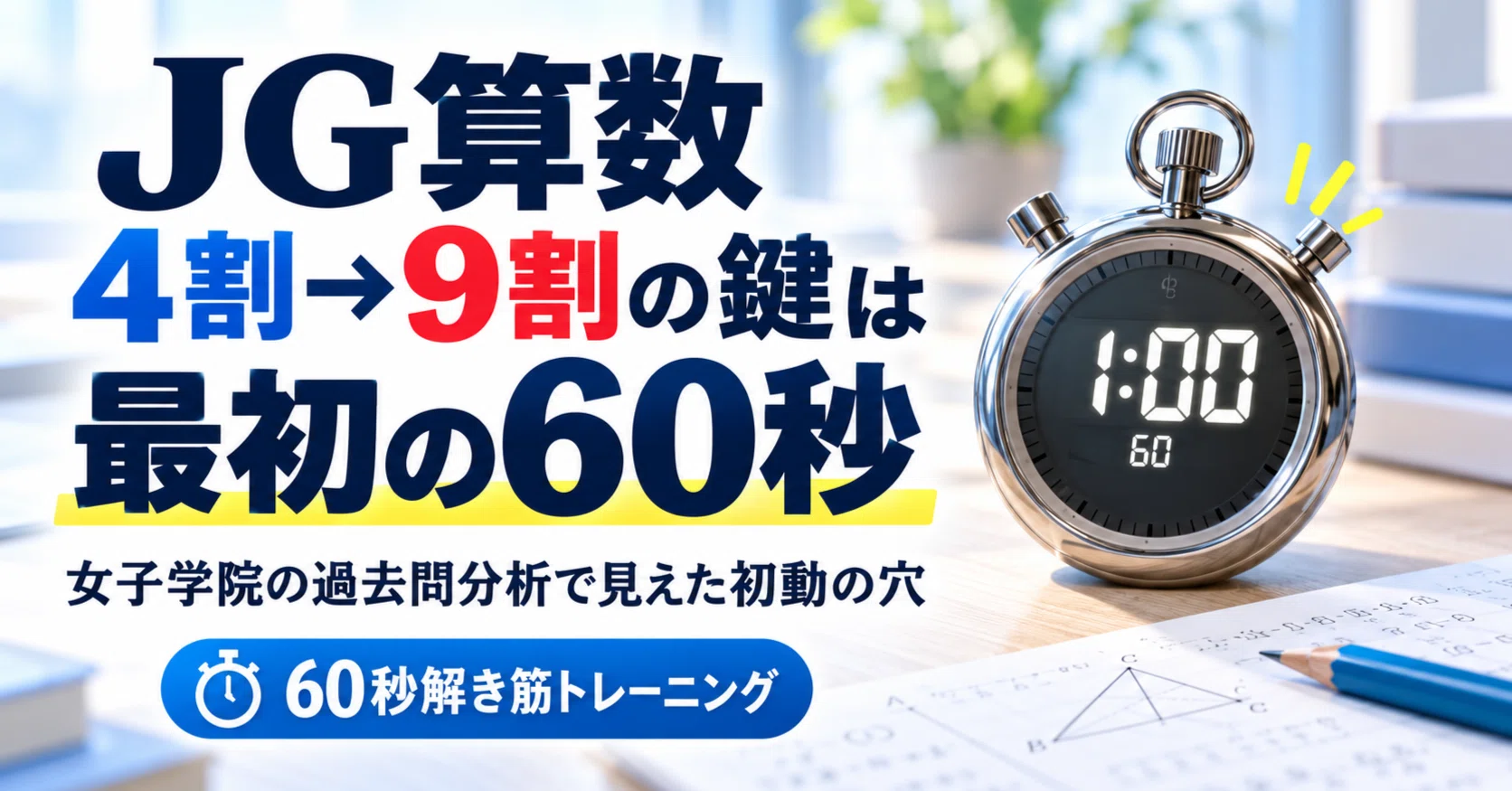 女子学院（JG）算数、過去問3年分の正答率が4割前後だった。答案と