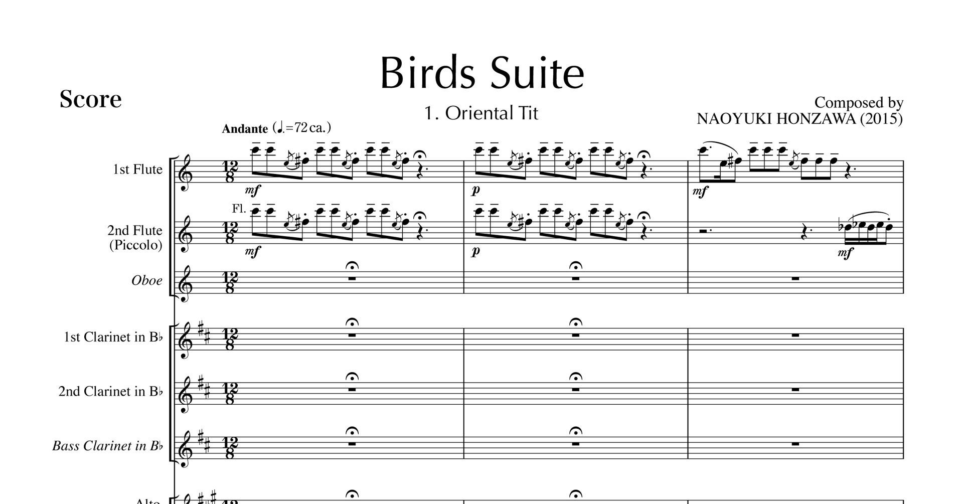 小編成吹奏楽のための「鳥の組曲」 楽譜 Score & Parts (PDF 小編成吹奏楽のための「鳥の組曲」 楽譜 Score & Parts (PDF