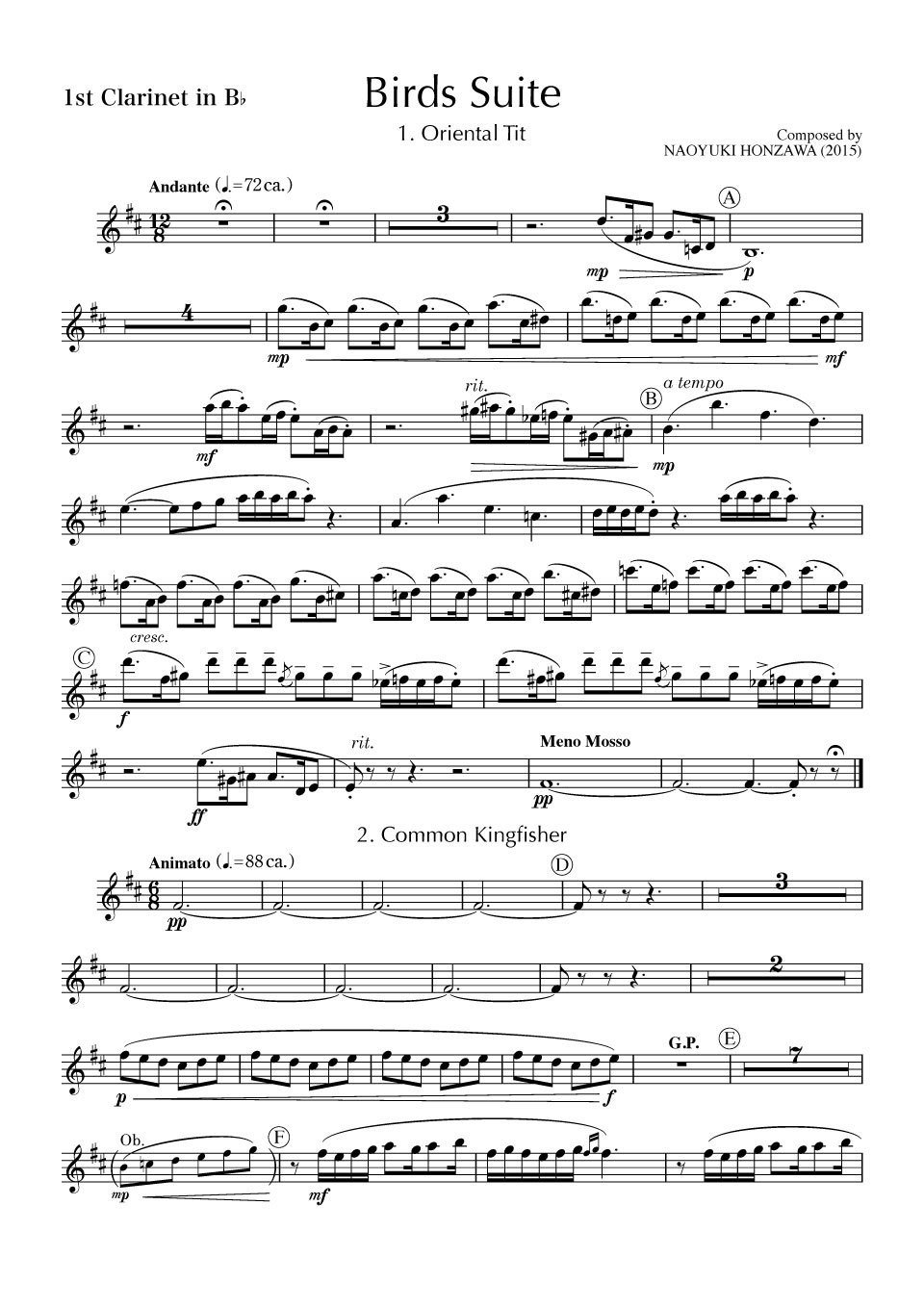 小編成吹奏楽のための「鳥の組曲」 楽譜 Score & Parts (PDF 小編成吹奏楽のための「鳥の組曲」 楽譜 Score & Parts (PDF