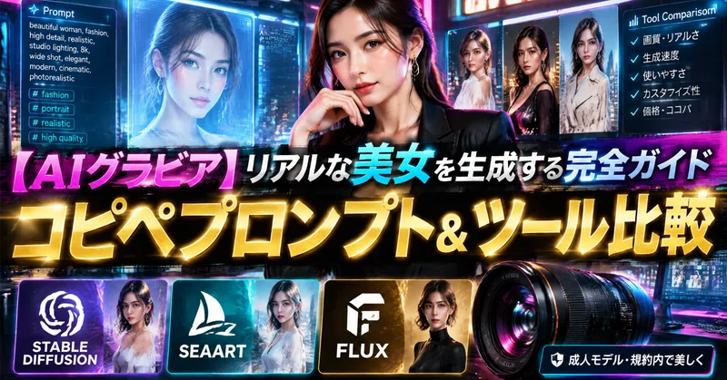 【AIグラビア】リアルな美女・美少女を生成する完全ガイド《コピペプロンプト＆ツール比較》Stable Diffusion／SeaArt／FLUX