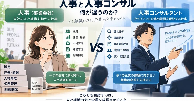 「人事」と「人事コンサル」は何が違うのか？仕事内容・年収・キャリアの違いを解説