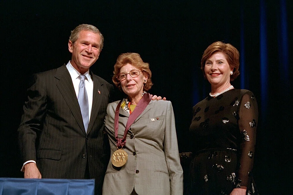 President George W. Bush and Mrs. Laura Bush with 2001 National Medal of Arts Recipient Helen Frankenthaler