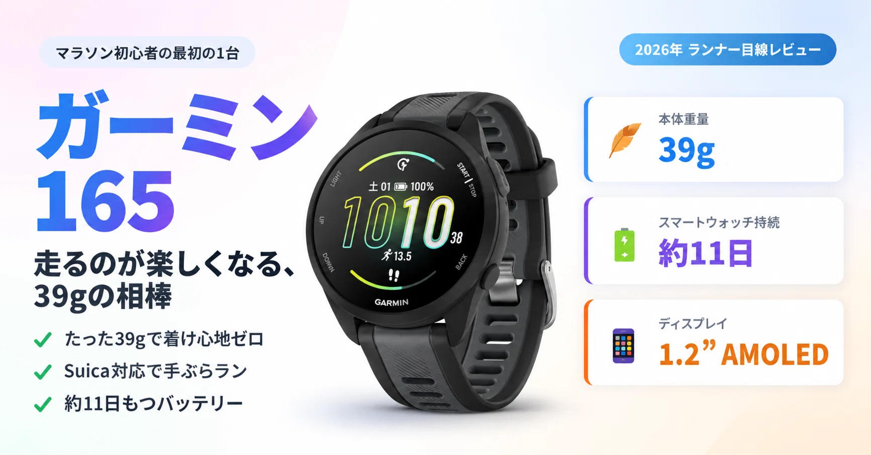 39g×Suica】ガーミン Forerunner 165で、走るのが楽しくなった話