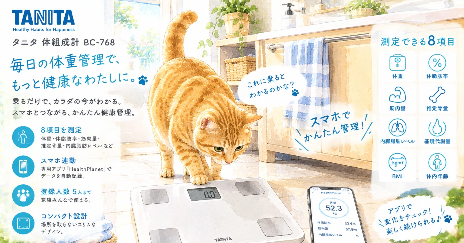 タニタのスマホ連動体組成計 BC-768｜乗るだけで測定できるのが便利