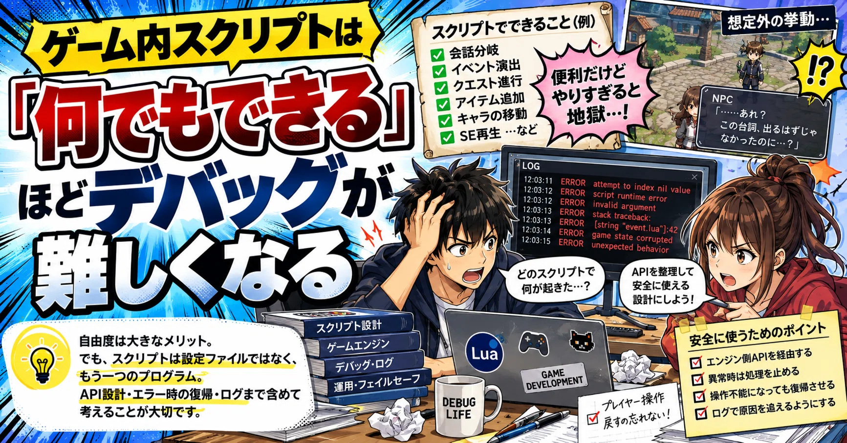 ゲーム内スクリプトは「何でもできる」ほどデバッグが難しくなる
