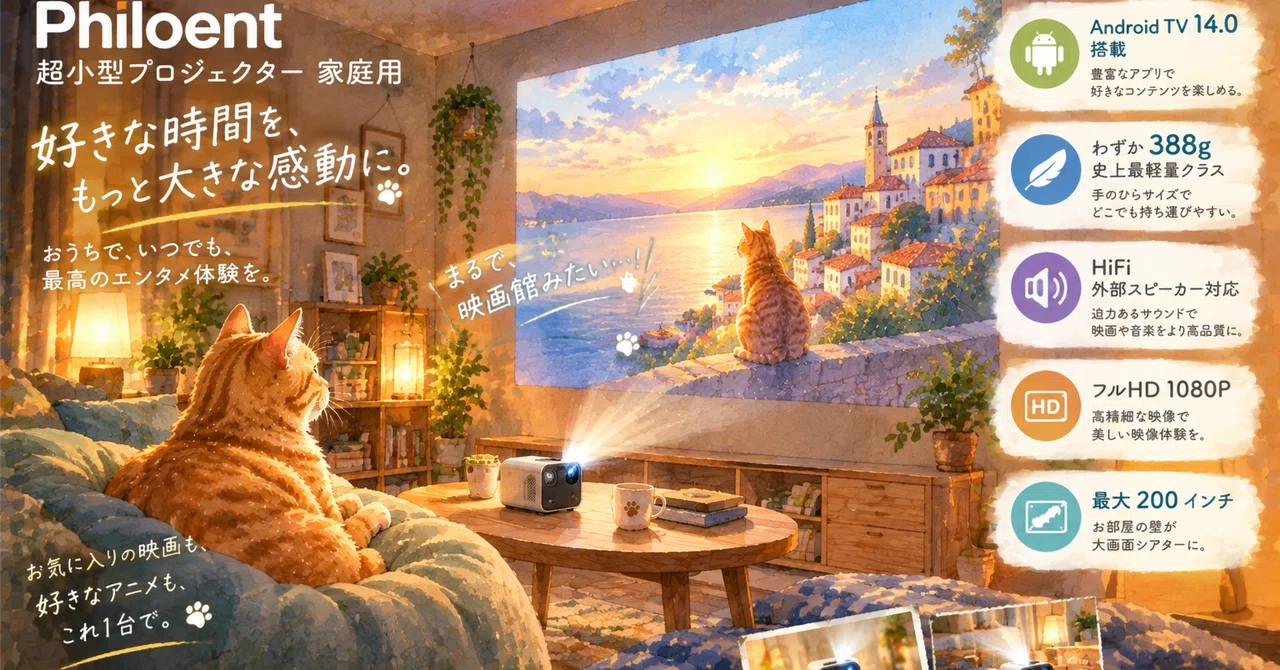 Philoent プロジェクターは1万円未満！388gの超小型で気軽に大画面を