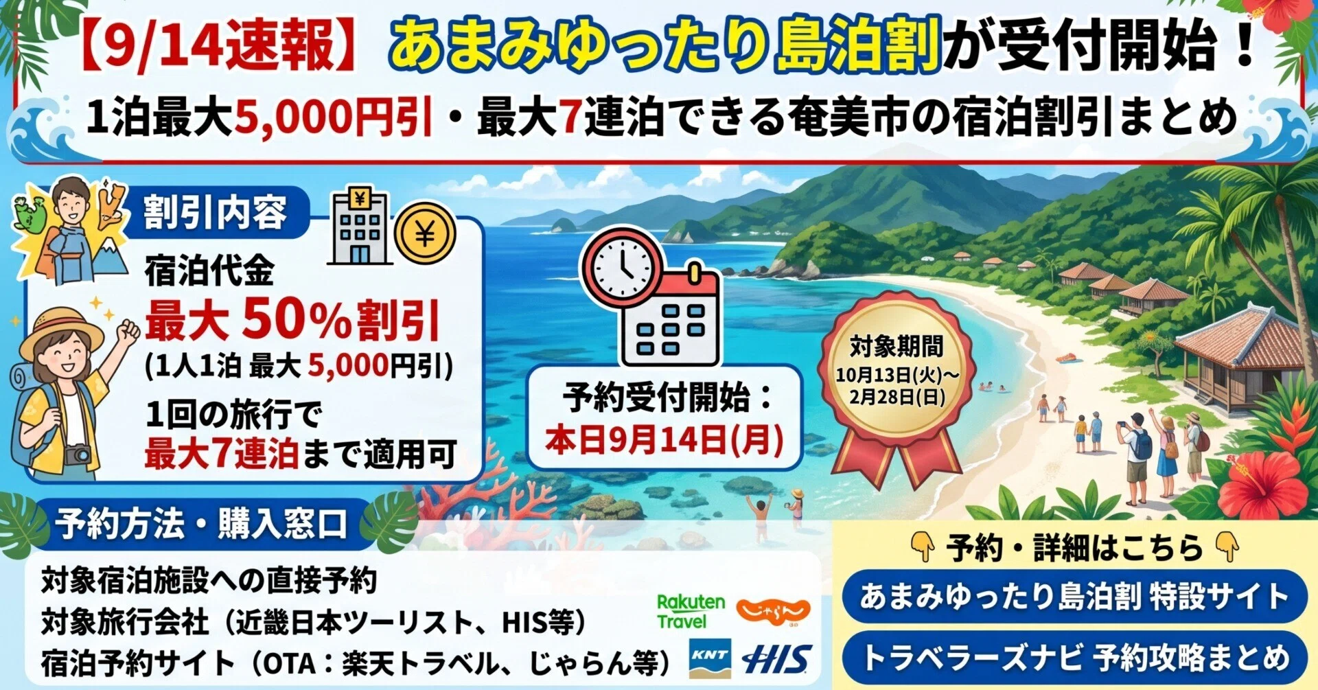 9/14速報】あまみゆったり島泊割が受付開始！1泊最大5,000円引・最大7