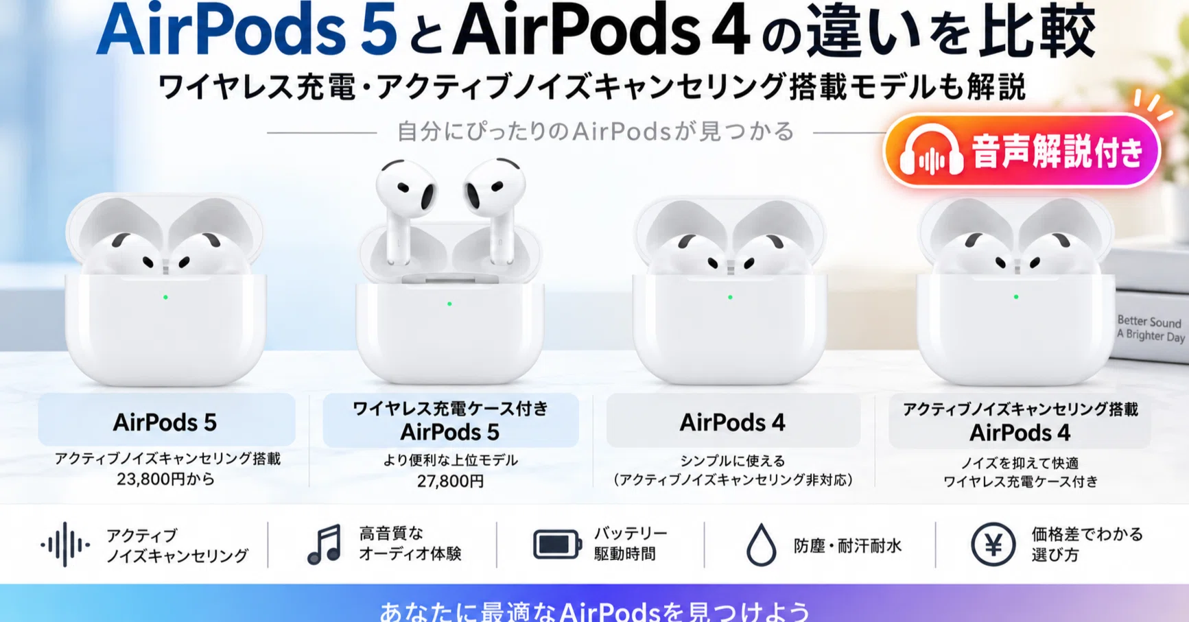 AirPods 5と4の違い｜ワイヤレス充電も比較【音声解説】｜買って後悔