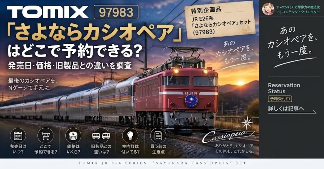 ことページ TOMIX「さよならカシオペア」97983はどこで予約できる？発売日・価格