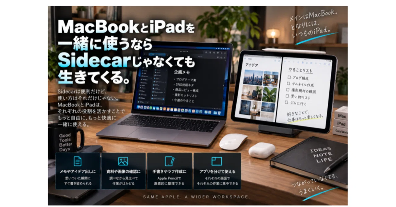 MacBookとiPadを一緒に使うならSidecarじゃなくても生きてくる
