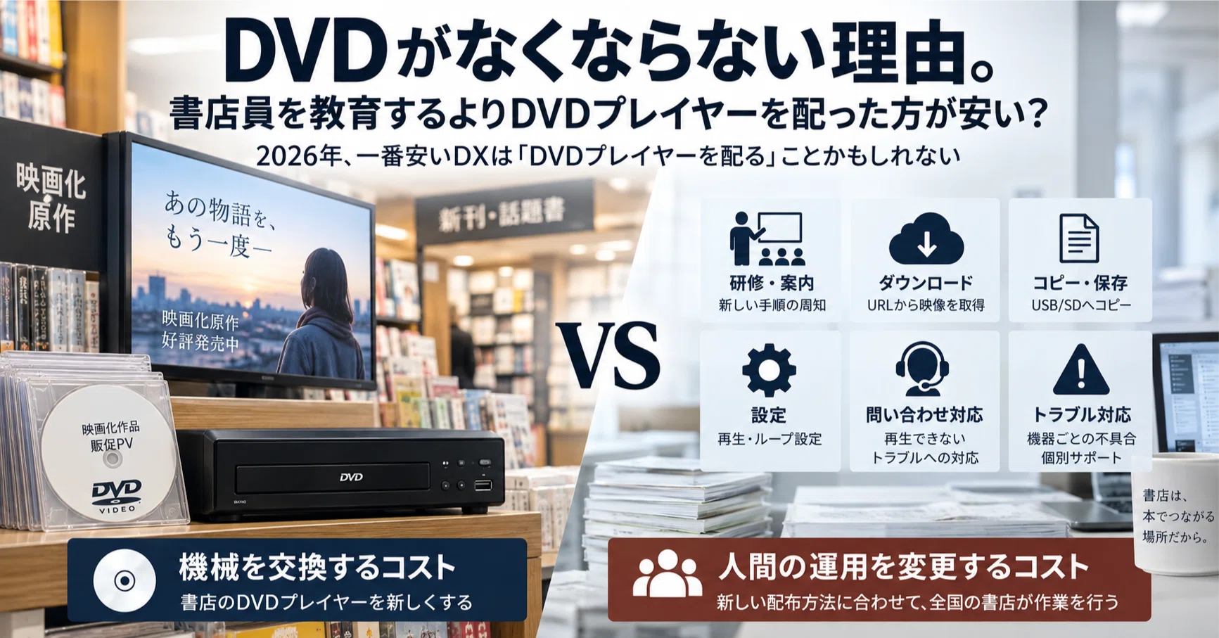 書店員を教育するよりDVDプレイヤーを配った方が安い？DVDがなく