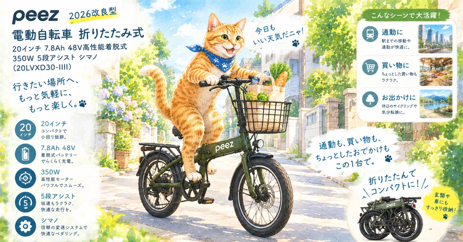2026年】コンパクトな折りたたみ電動自転車peez 20LVXD30-IIIIを