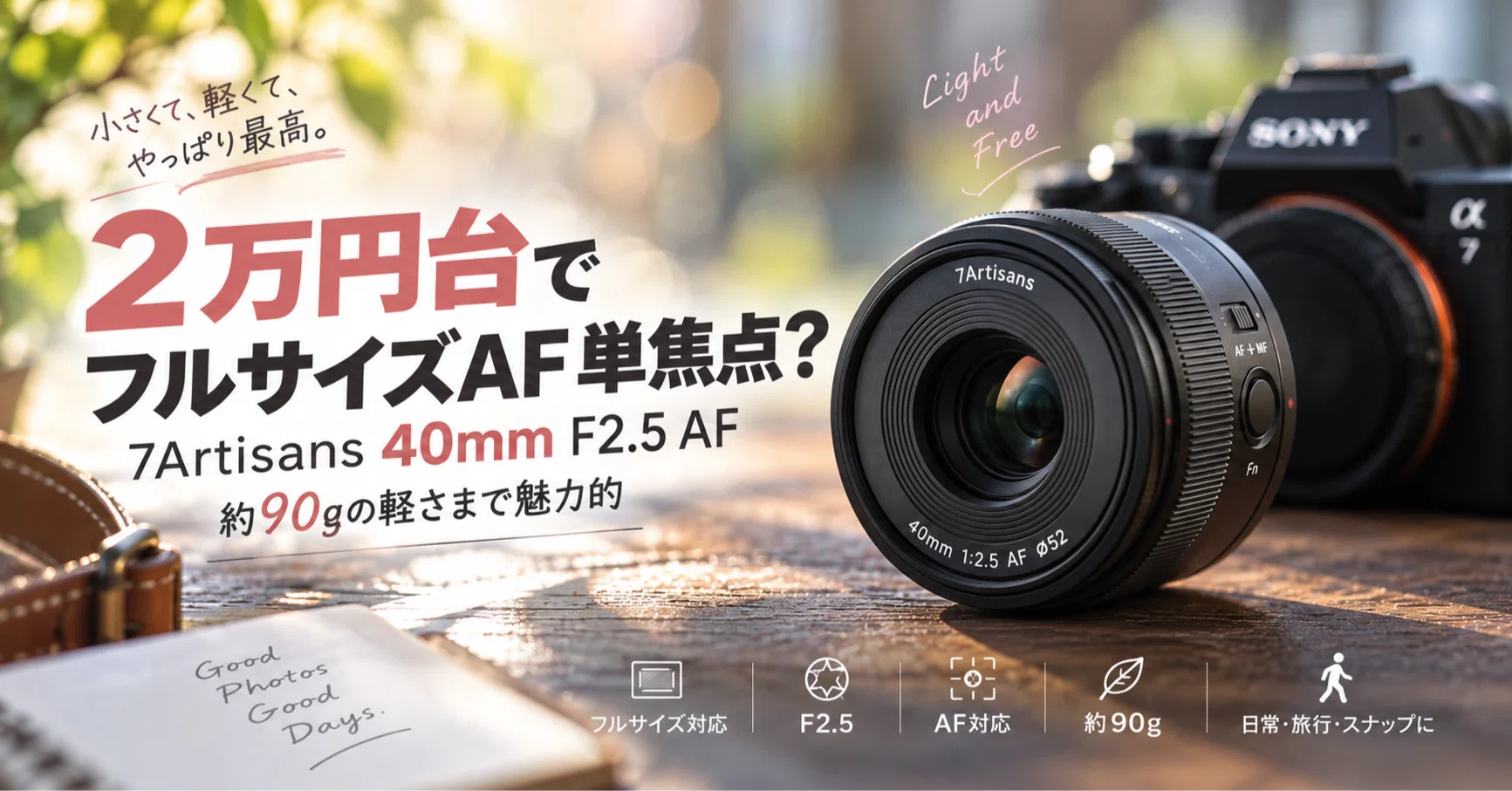 2万円台でフルサイズAF単焦点？7Artisans 40mm F2.5 AF、約90gの軽
