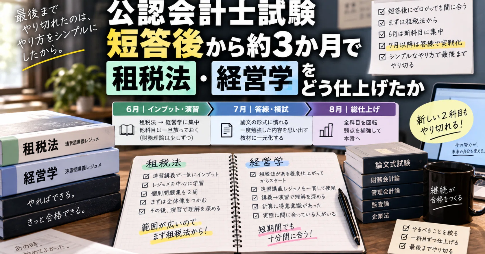 公認会計士論文式｜短答後から約3か月で租税法・経営学をどう仕上げ