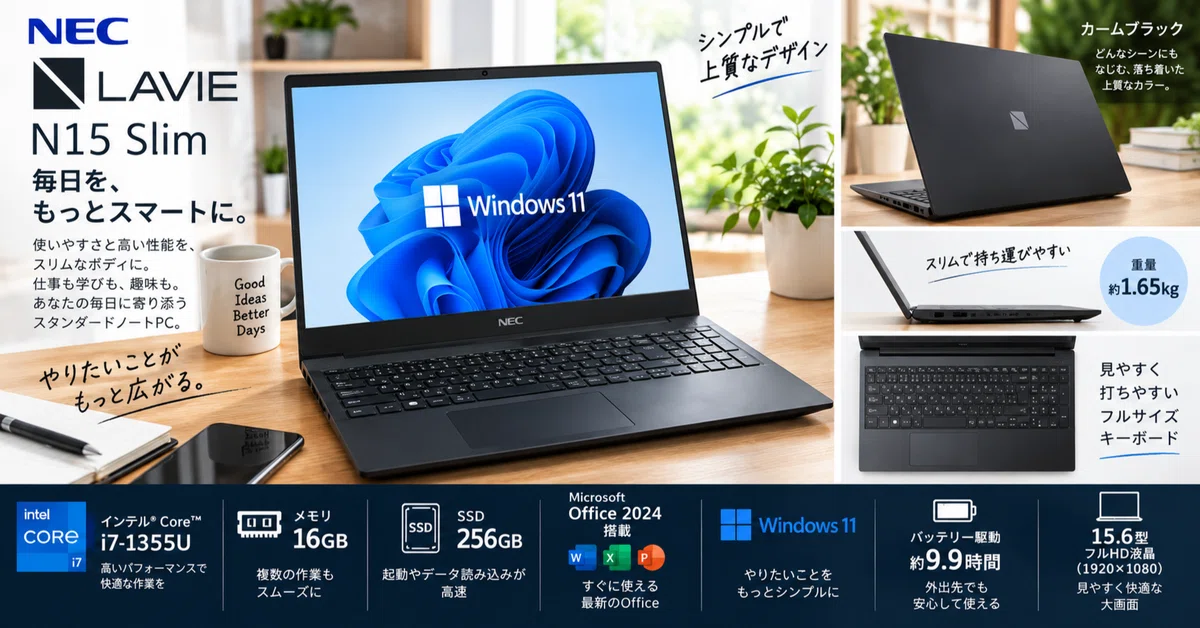 NEC LAVIE N15 Slim 15.6型 Core i7-1355U レビュー｜みらコラボ