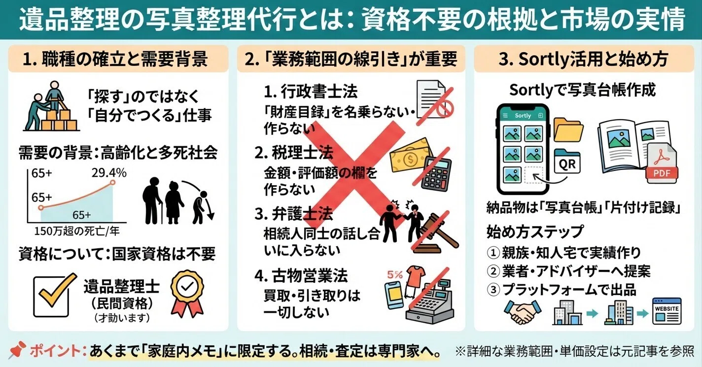 遺品整理の写真整理代行｜Sortlyで作る資格不要の副業ロードマップ｜カイ