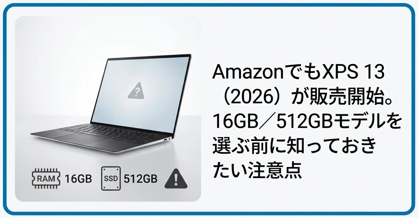 AmazonでもXPS 13（2026）が販売開始。16GB／512GBモデルを選ぶ前に