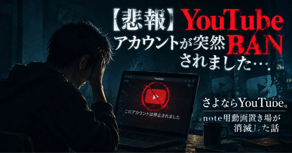 悲報】YouTubeアカウントが突然BANされました…さよならYouTube。note用