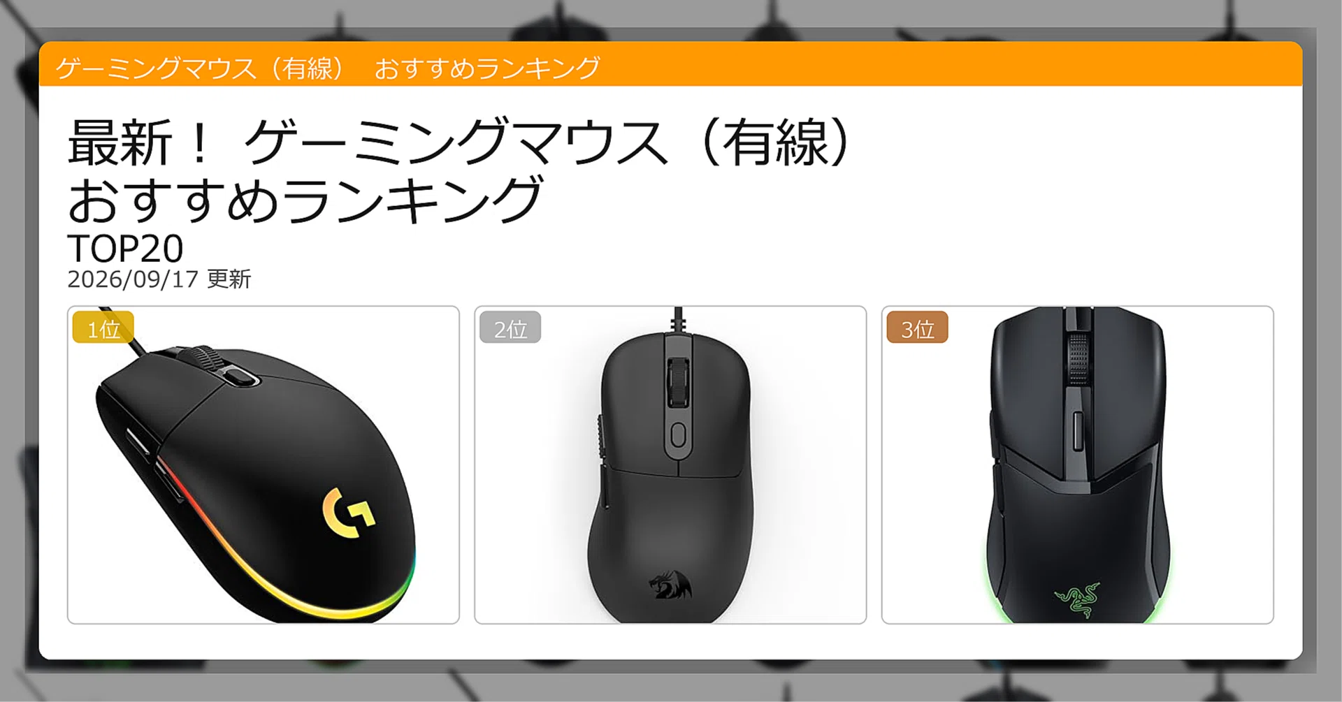 最新！ゲーミングマウス（有線）おすすめランキングTOP20（2026年09月