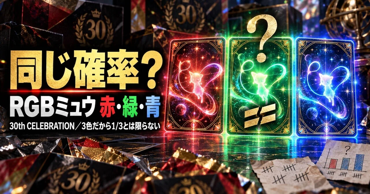 ポケカ30周年RGBミュウ、赤・緑・青で出る確率は違う？「3色だから各1
