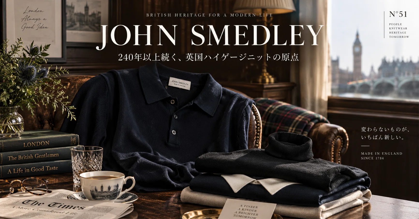 JOHN SMEDLEY　ハイゲージニット JOHN SMEDLEY-N°51〜240年以上続く、英国ハイゲージニットの原点