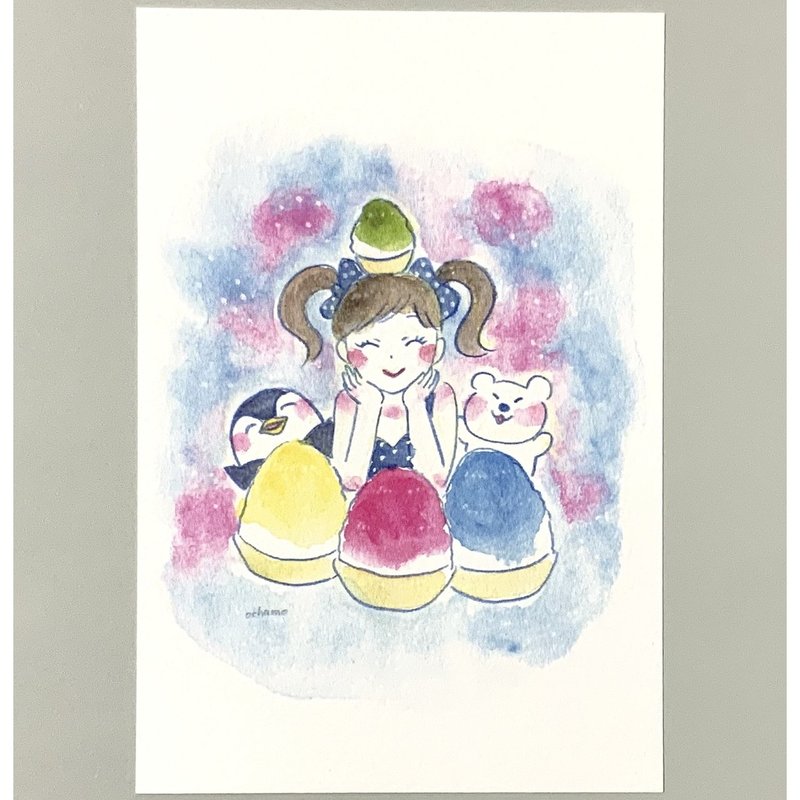 かき氷大好き 夏らしい水彩ポストカード2枚セットminne販売開始のお知らせ おちゃも イラストレーターハンドメイド作家 Note