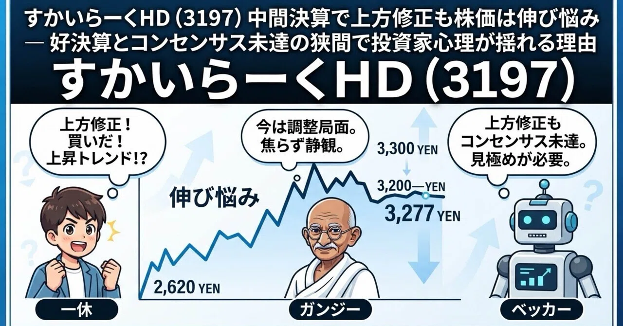 すかいらーくHD（3197）中間決算で上方修正も株価は伸び悩み ― 好決算