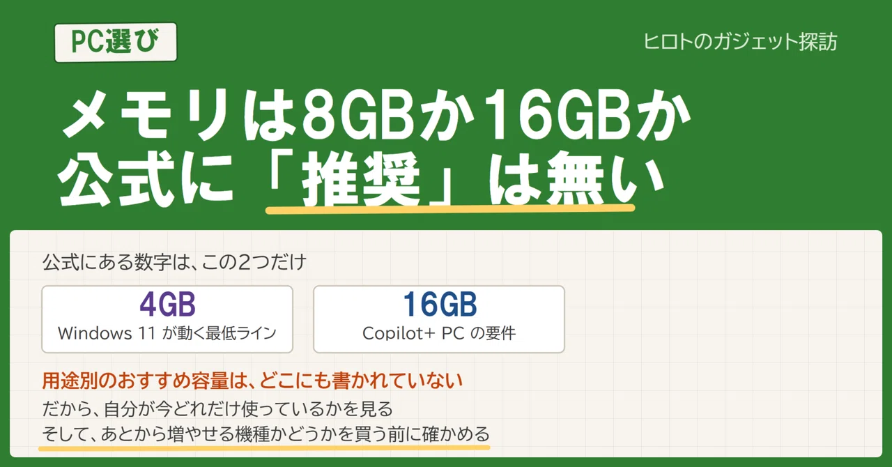メモリ　8GB 12台　4GB 2台　動作確認済み メモリは8GBか16GBか｜あとから増やせない機種がある｜ヒロト