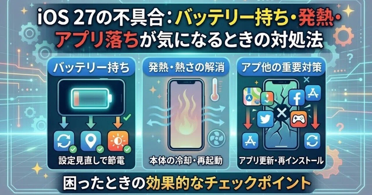 Ios 27 Notes iOS 27の不具合:バッテリー持ち・発熱・アプリ落ちが気になるときの対処法|pogoskill.jp