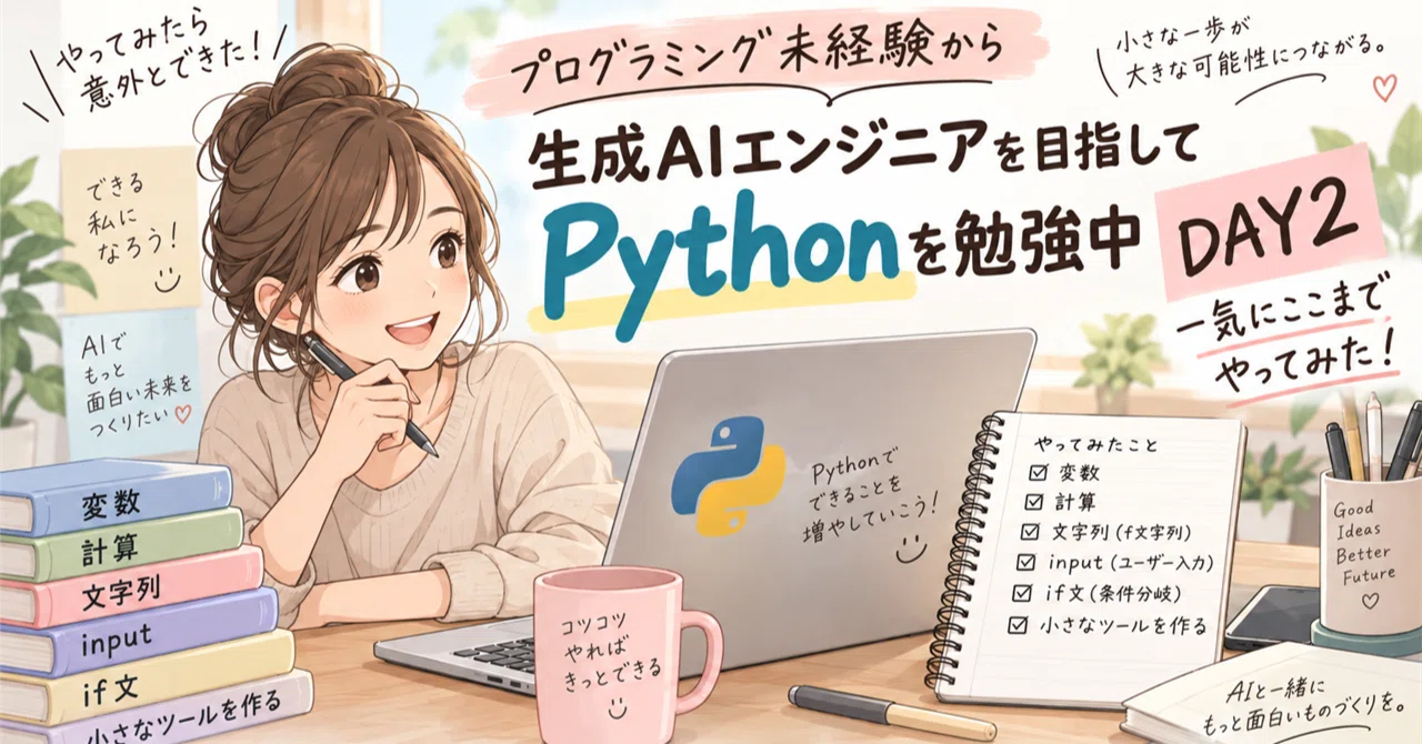 【DAY2】Python初心者が一気にここまでやってみた｜kotaWara ｜働く3児の母｜40代、AIを使ってみる