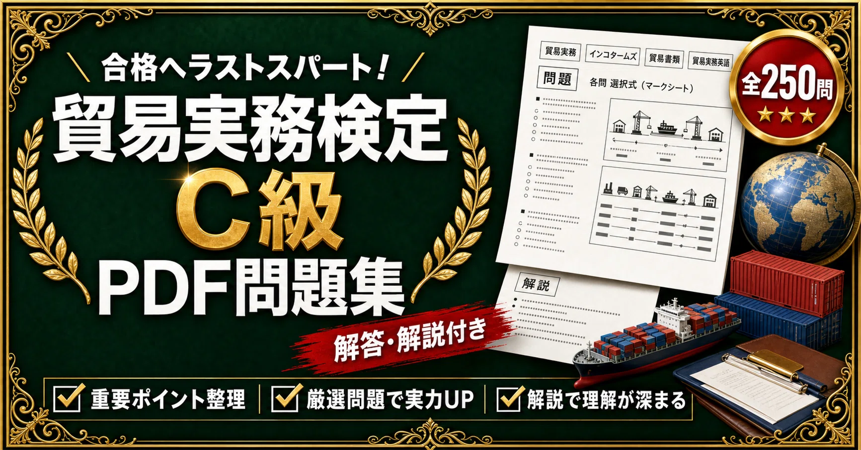 貿易実務検定C級】学科対策問題集 全250問＋解答・解説付き｜スタディ