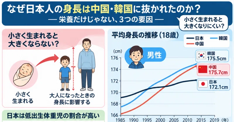 なぜ日本人の身長は中国・韓国に抜かれたのか――「豊かな国なのに伸びない」という不思議