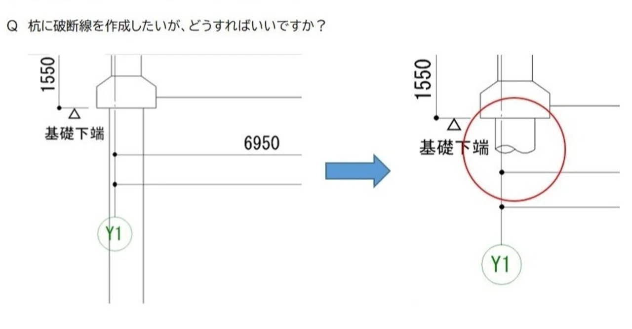 杭に破断線を入れて 表示を省略したい 株式会社アットキャド Cad使い方講座 Note