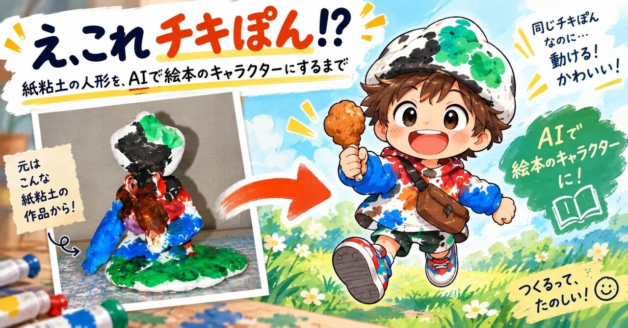 え、これチキぽん！？』紙粘土の人形を、AIで絵本のキャラクターにする