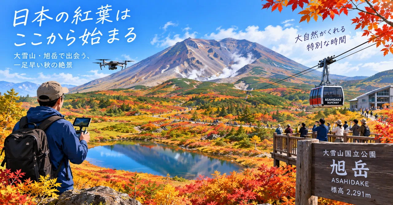 Japan's autumn colors begin here. Taking a drone to Mt. Asahi in the ...