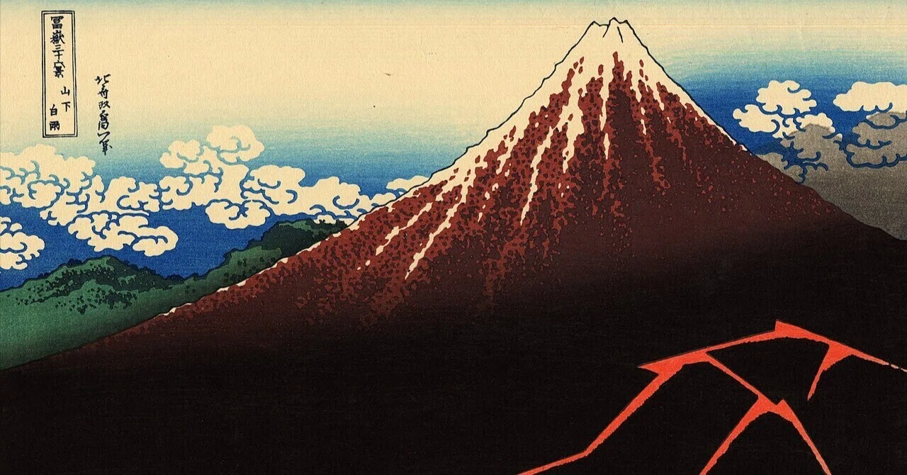 山下白雨」雨が一滴も降っていない、夕立の絵｜みきかつや
