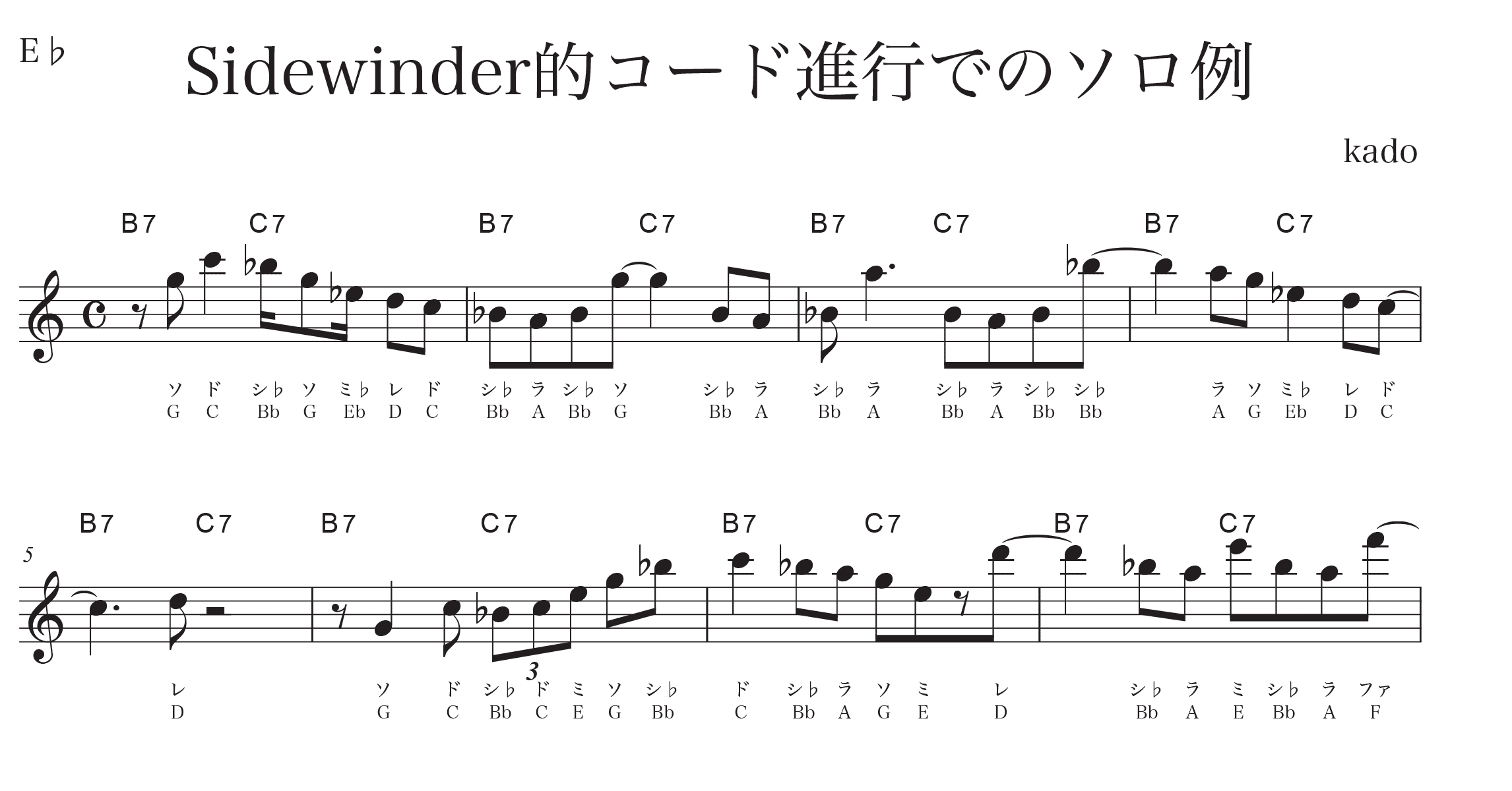 アルトサックス Sidewinder コード進行でのソロ例 加度 克紘 Note