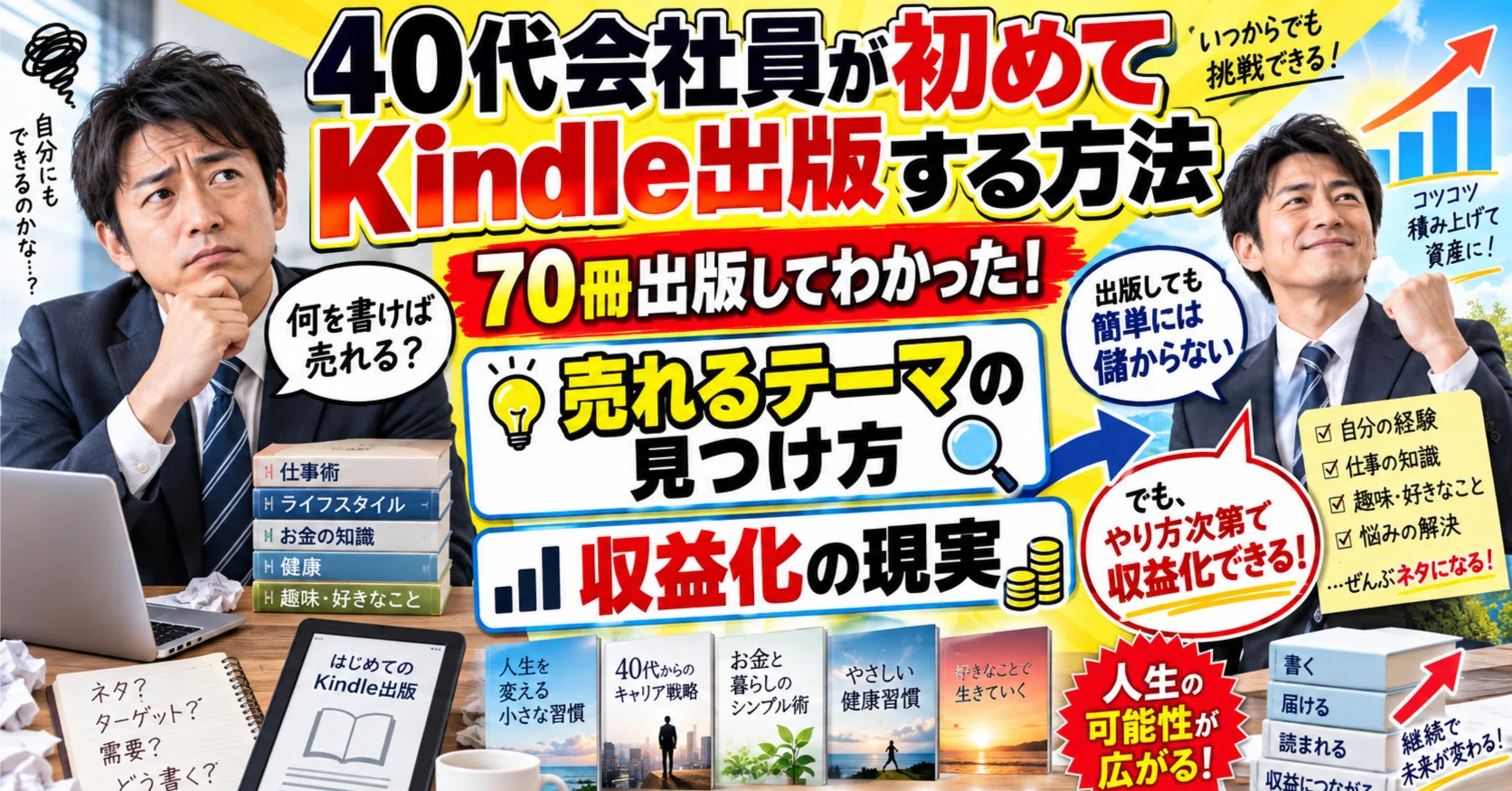40代会社員が初めてKindle出版する方法、70冊出版してわかった、売れる