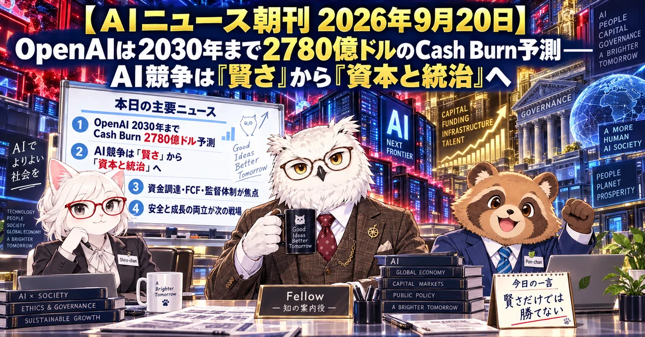 【AI News Morning Edition September 20, 2026】OpenAI Projects $278 Billion Cash Burn Through 2030—AI Competition Shifts from "Intelligence" to "Capital and Governance"