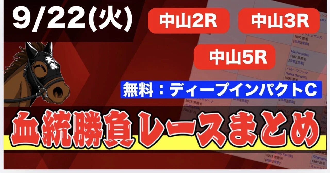 9/22 ディープインパクト C（無料）と勝負レースまとめ！🔥｜大吉 血統