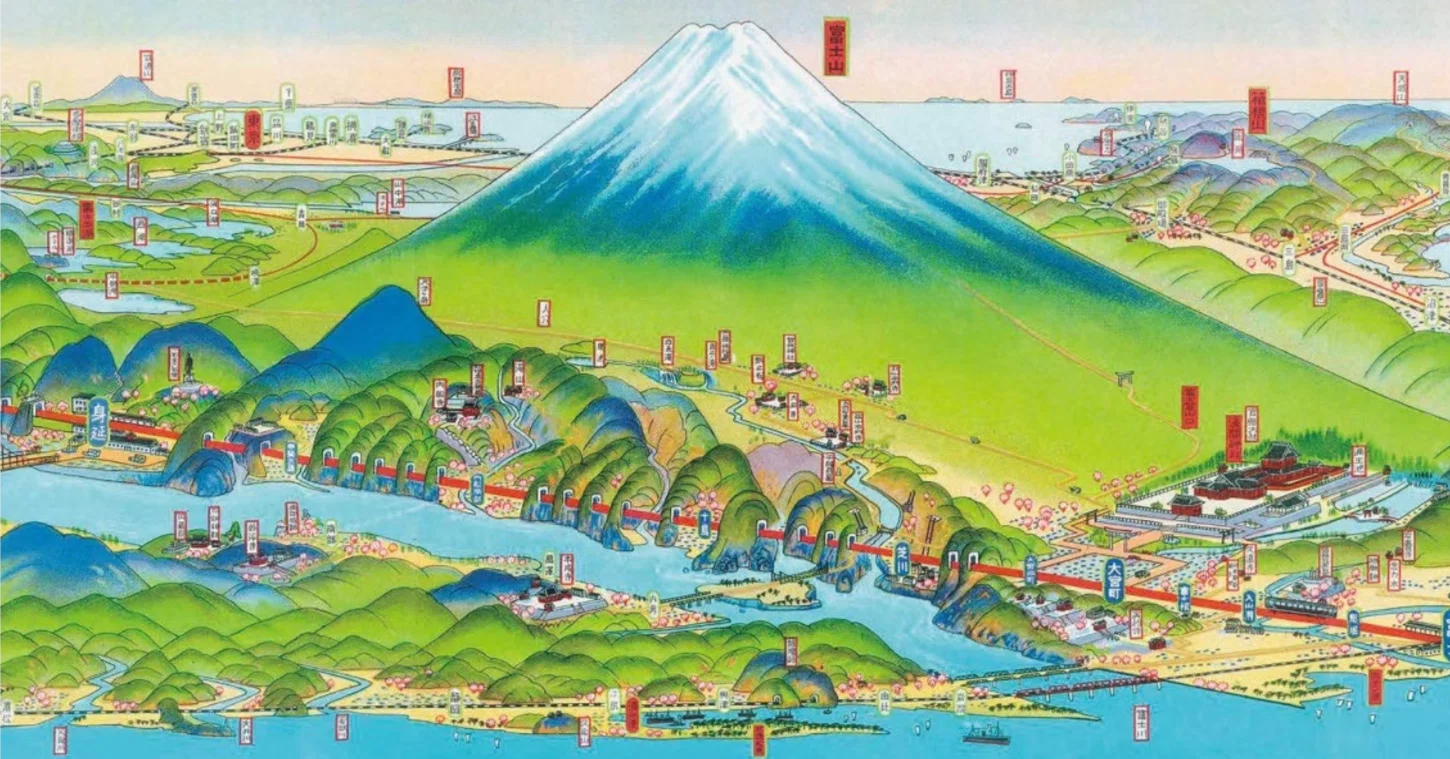 干網千鳥図　鉄地丸形　地透し　丸耳 吉田初三郎】鳥瞰図・鉄道沿線図・観光案内図、絵画・資料 査定 鑑定